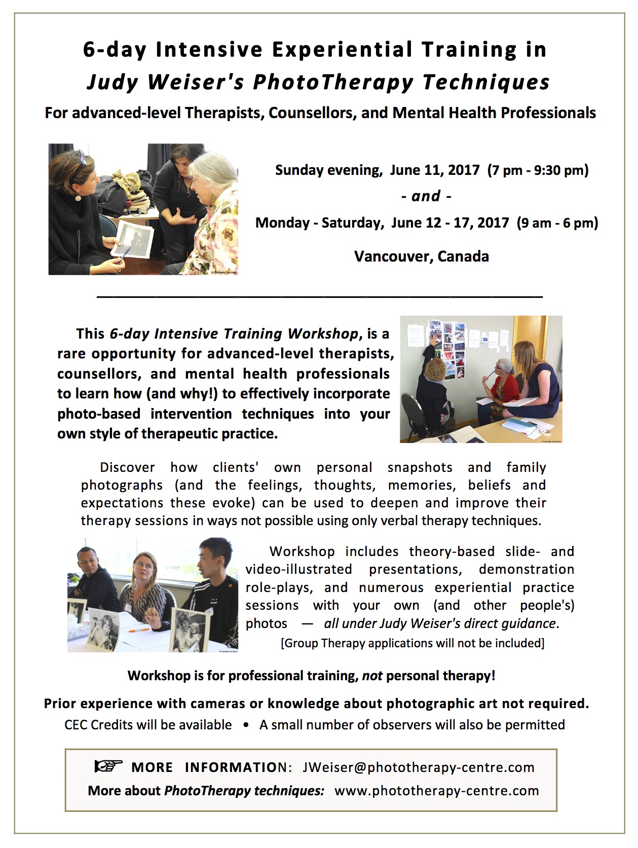 June 2017 6-day Intensive Training in PhotoTherapy Techniques